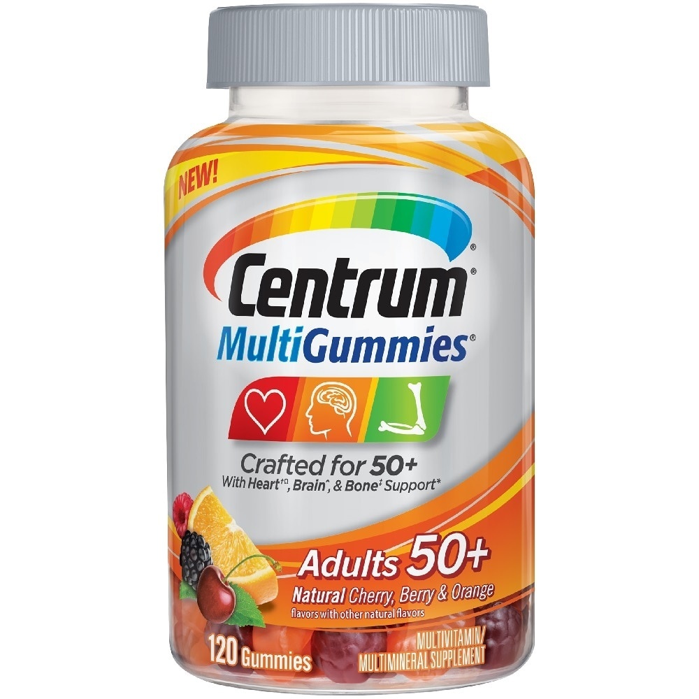 slide 1 of 1, Centrum Multigummies Adults 50+ Natural Cherry, Berry & Orange Gummies, 120 ct