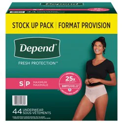 Depend Fresh Protection Adult Incontinence Underwear for Women (Formerly Depend Fit-Flex), Disposable, Maximum, Small, Blush, 44 Count