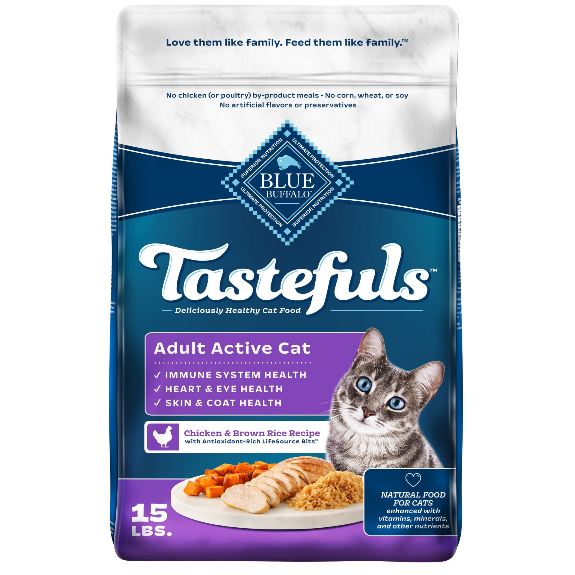 slide 1 of 6, Blue Buffalo Tastefuls Active Natural Adult Dry Cat Food, Chicken 15lb bag, 15 lb