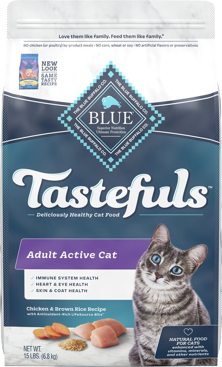 slide 3 of 6, Blue Buffalo Tastefuls Active Natural Adult Dry Cat Food, Chicken 15lb bag , 15 lb