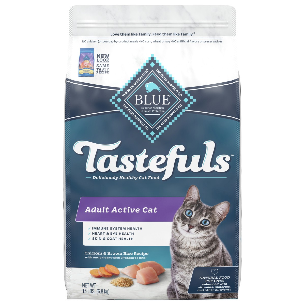 slide 4 of 6, Blue Buffalo Tastefuls Active Natural Adult Dry Cat Food, Chicken 15lb bag , 15 lb