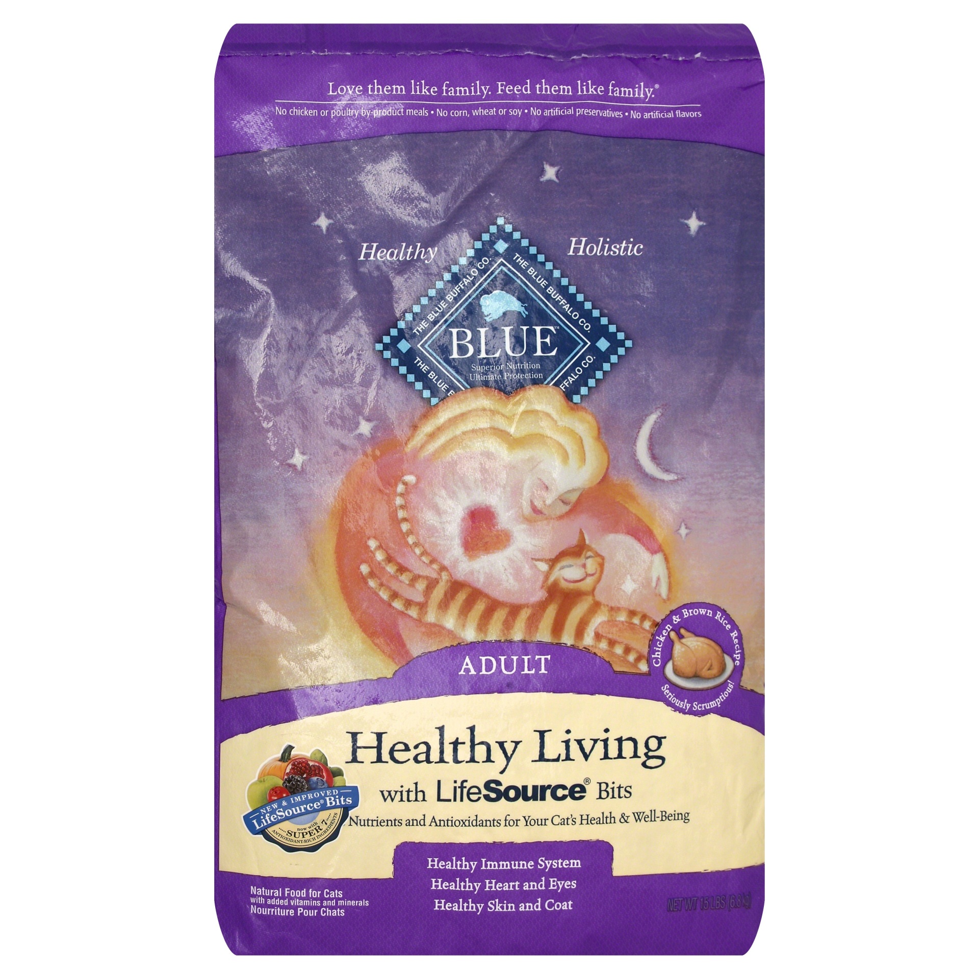 slide 1 of 1, Blue Buffalo Blue Healthy Living Adult Chicken & Brown Rice Recipe Dry Cat Food, 15 lb