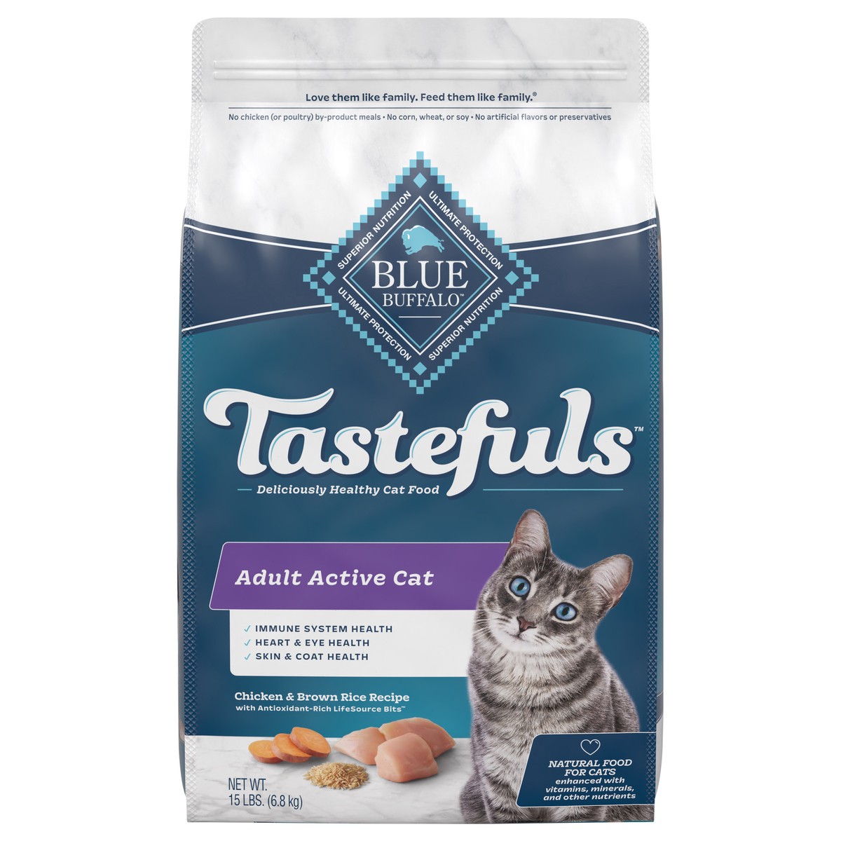 slide 1 of 6, Blue Buffalo Tastefuls Active Natural Adult Dry Cat Food, Chicken 15lb bag , 15 lb