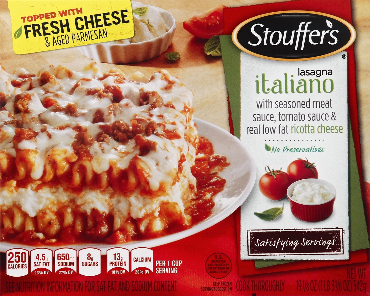 slide 4 of 4, Stouffer's Satisfying Servings Lasagna Italiano, 19.125 oz