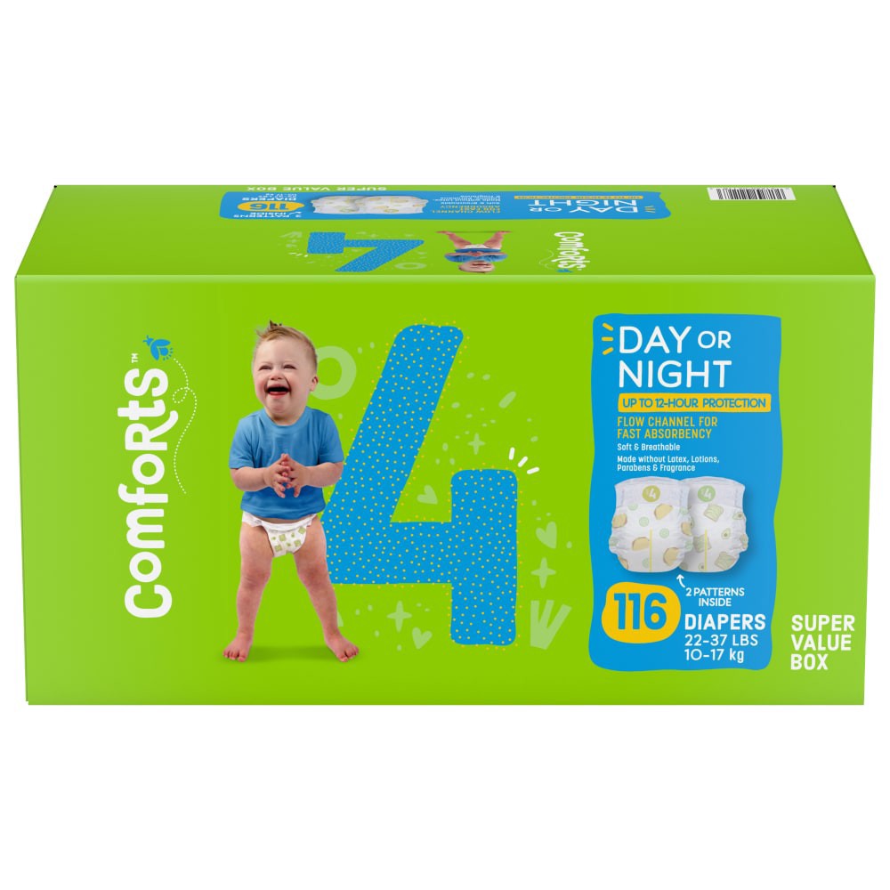 slide 3 of 3, Comforts Baby Diapers Size 4 (22-37 Lbs), 116 ct