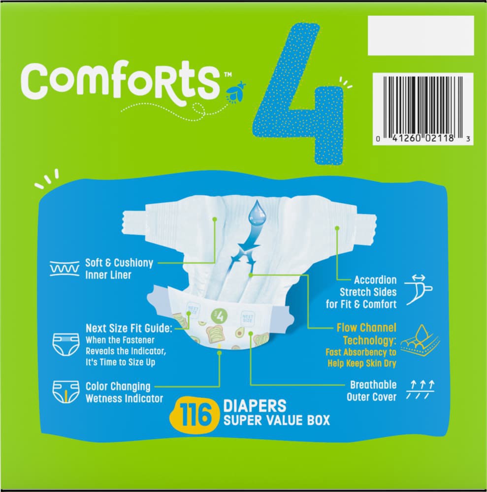 slide 2 of 3, Comforts Baby Diapers Size 4 (22-37 Lbs), 116 ct