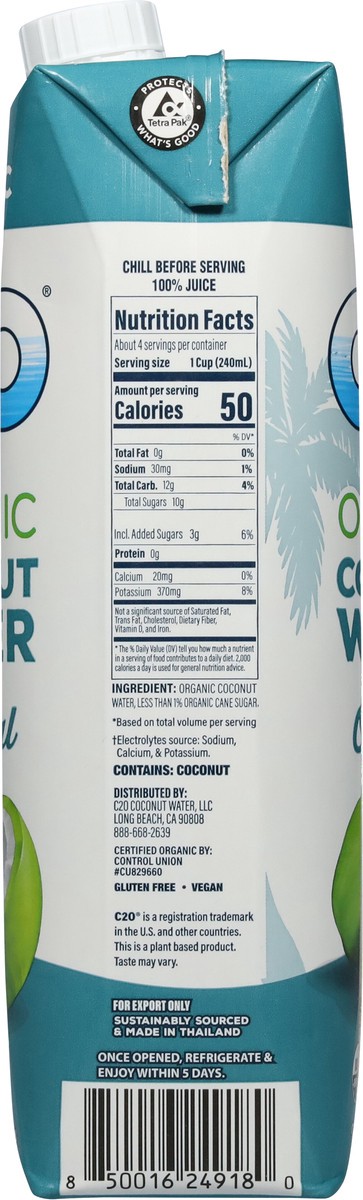 slide 8 of 13, C2O Organic Original Coconut Water 33.8 fl oz - 33.8 fl oz, 33.8 fl oz