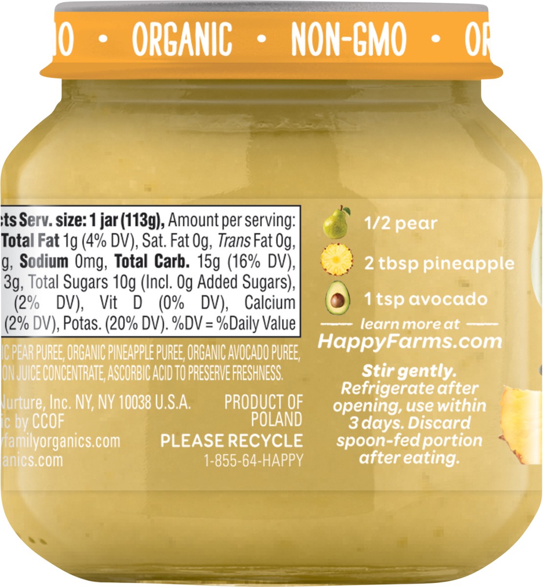 slide 2 of 3, Happy Baby Organics Clearly Crafted Stage 2 Pears, Pineapple & Avocados Jar 4 oz UNIT, 4 oz