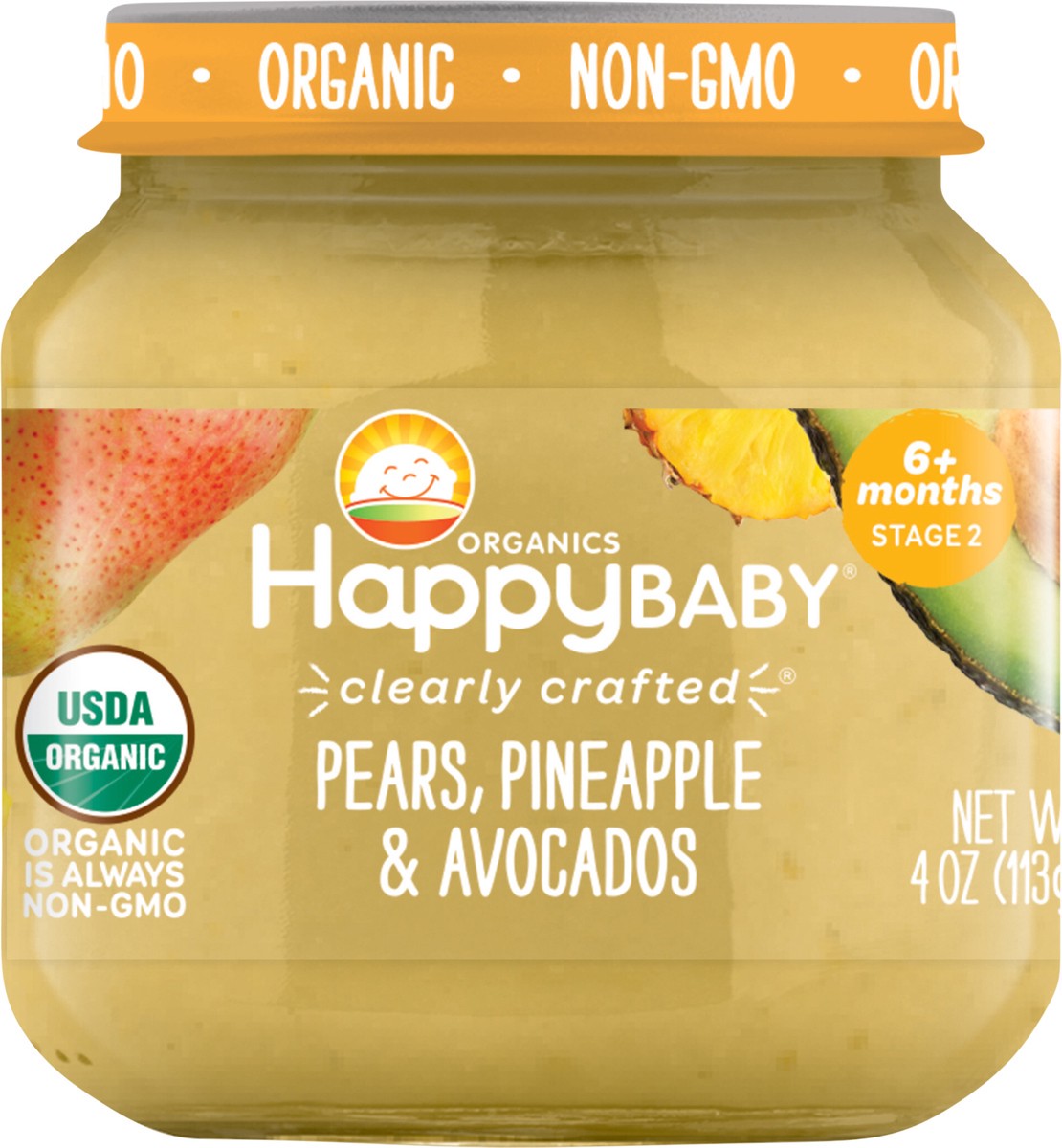 slide 3 of 3, Happy Baby Organics Clearly Crafted Stage 2 Pears, Pineapple & Avocados Jar 4 oz UNIT, 4 oz