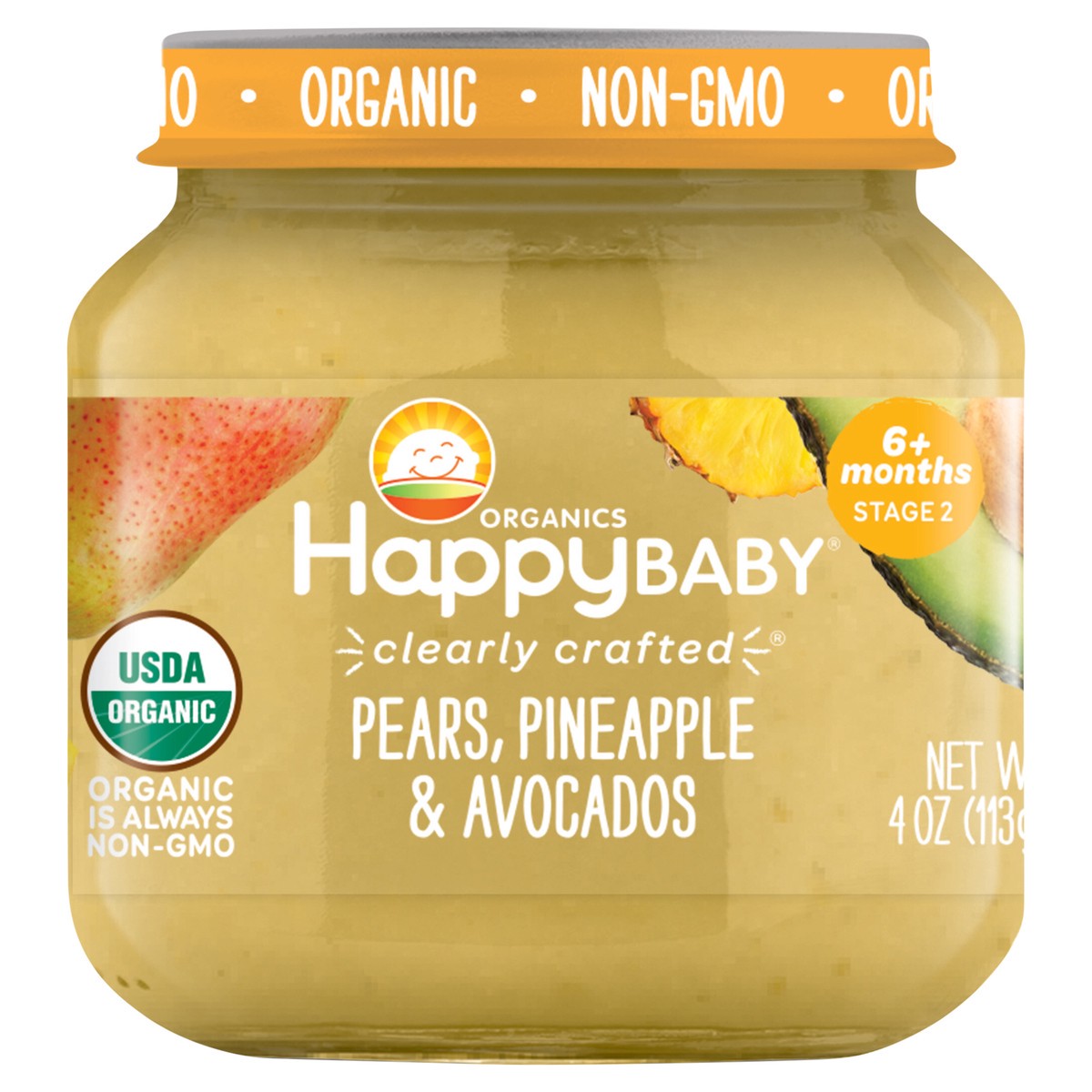 slide 1 of 3, Happy Baby Organics Clearly Crafted Stage 2 Pears, Pineapple & Avocados Jar 4 oz UNIT, 4 oz