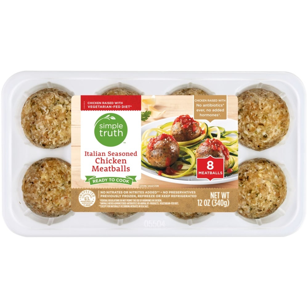 slide 1 of 1, Simple Truth Italian Seasoned Chicken Meatballs, 12 oz