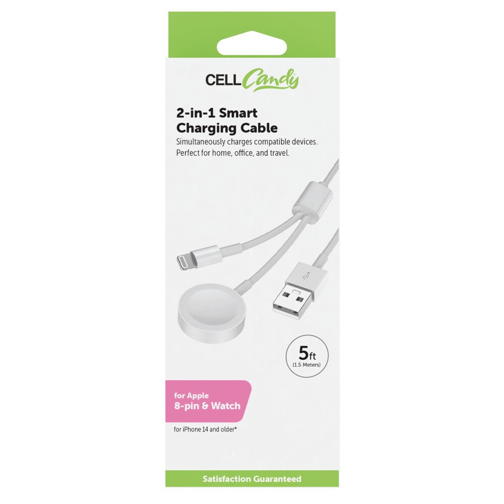 slide 1 of 1, Cellcandy 2-In-1 Apple Watch Charger - White, 1 ct