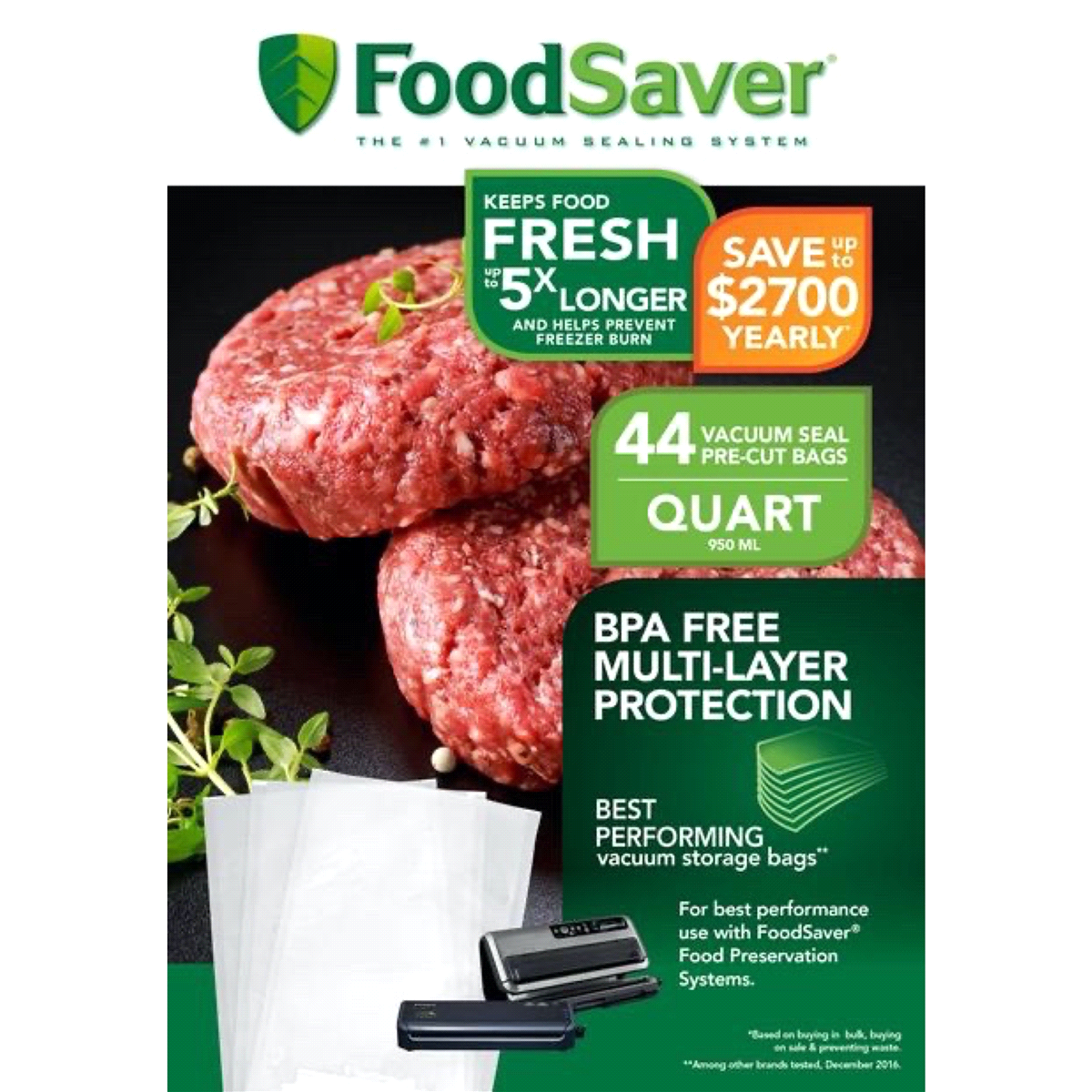 slide 1 of 8, FoodSaver Quart Heat Seal Bags, FSFSBF0226-P00, 44 ct
