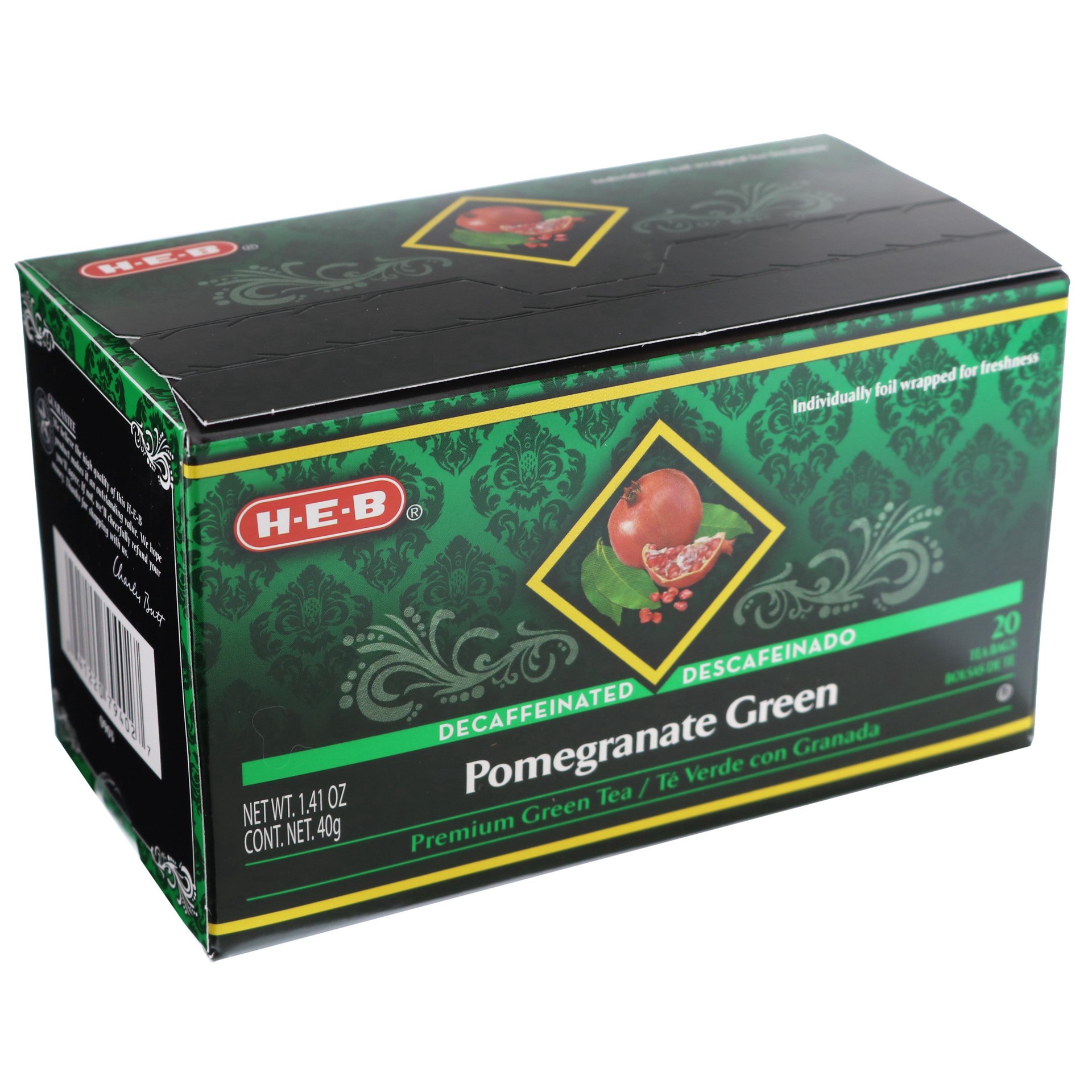 slide 1 of 1, H-E-B Decaf Pomegranate Green Tea Bags, 20 ct