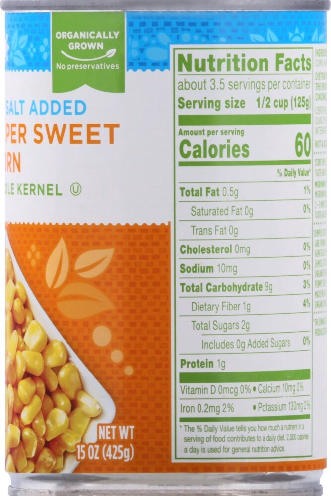 slide 4 of 5, Simple Truth Organic No Salt Added Super Sweet Whole Kernel Corn, 15.25 oz