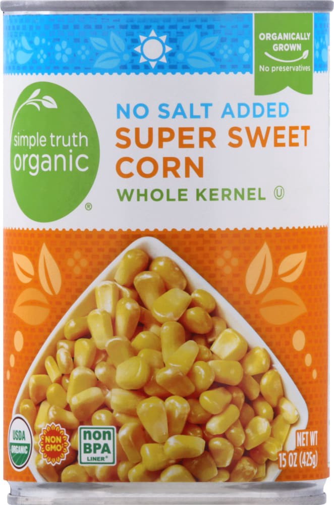 slide 1 of 5, Simple Truth Organic No Salt Added Super Sweet Whole Kernel Corn, 15.25 oz