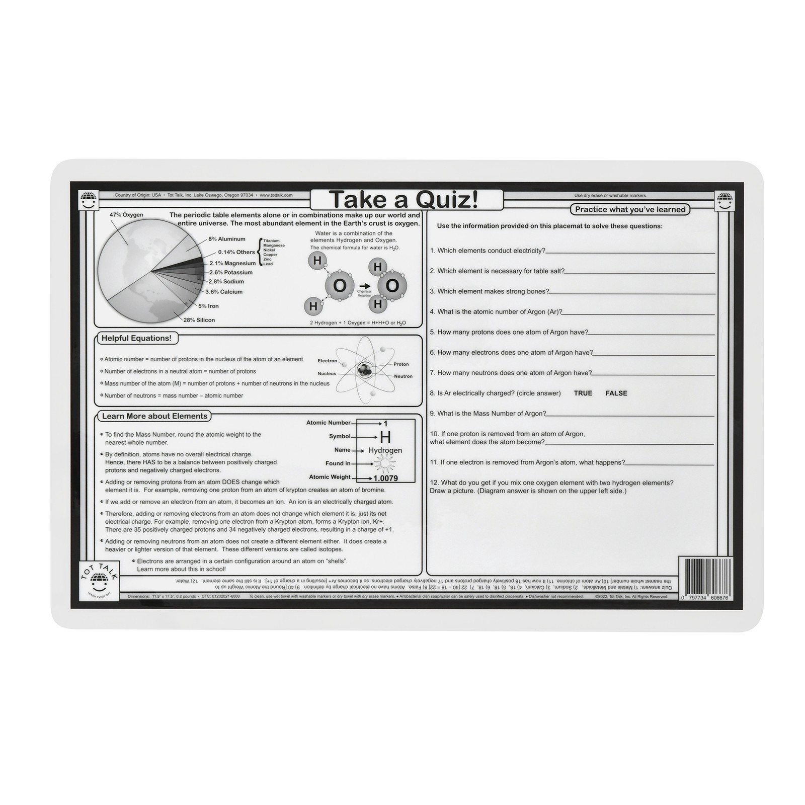 slide 4 of 5, Tot Talk Periodic Table Placemat, 17.5 in x 11.5 in