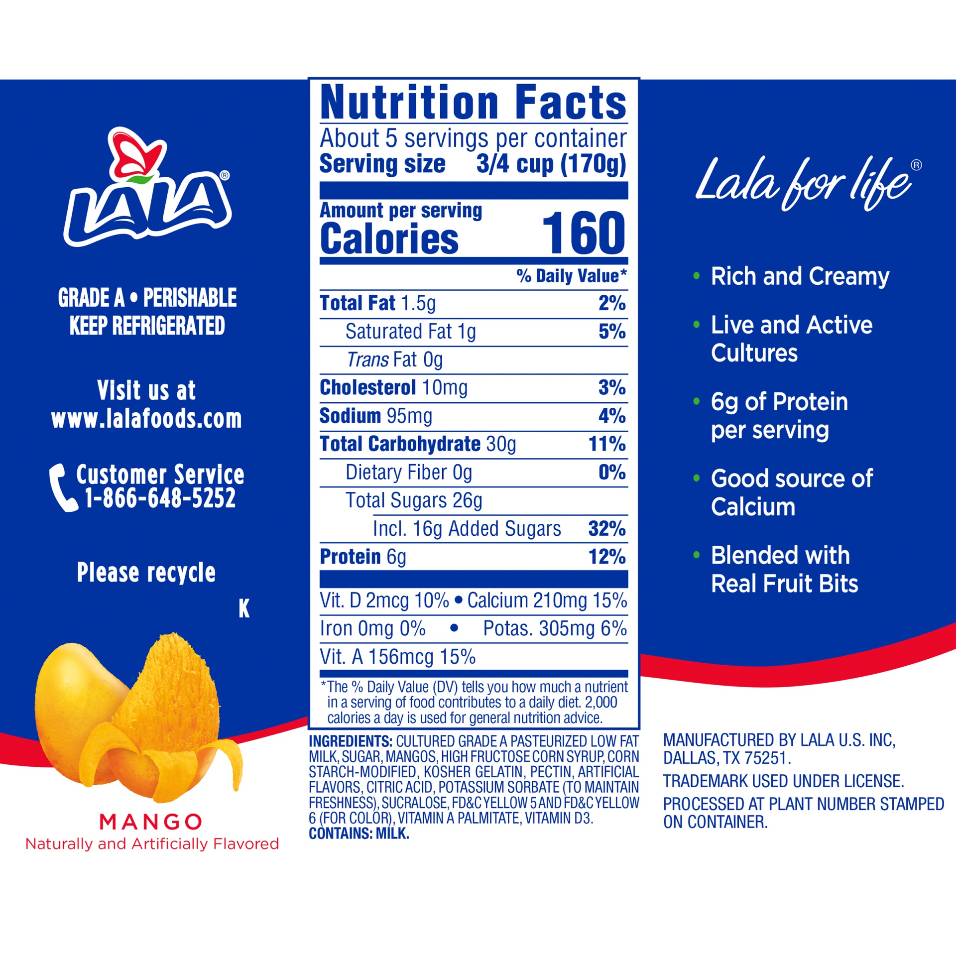 slide 5 of 5, LALA Mango Low-Fat Yogurt, 32 oz
