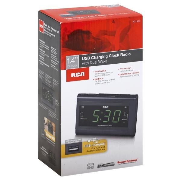 slide 1 of 1, RCA Clock Radio With USB Charger, 1 ct