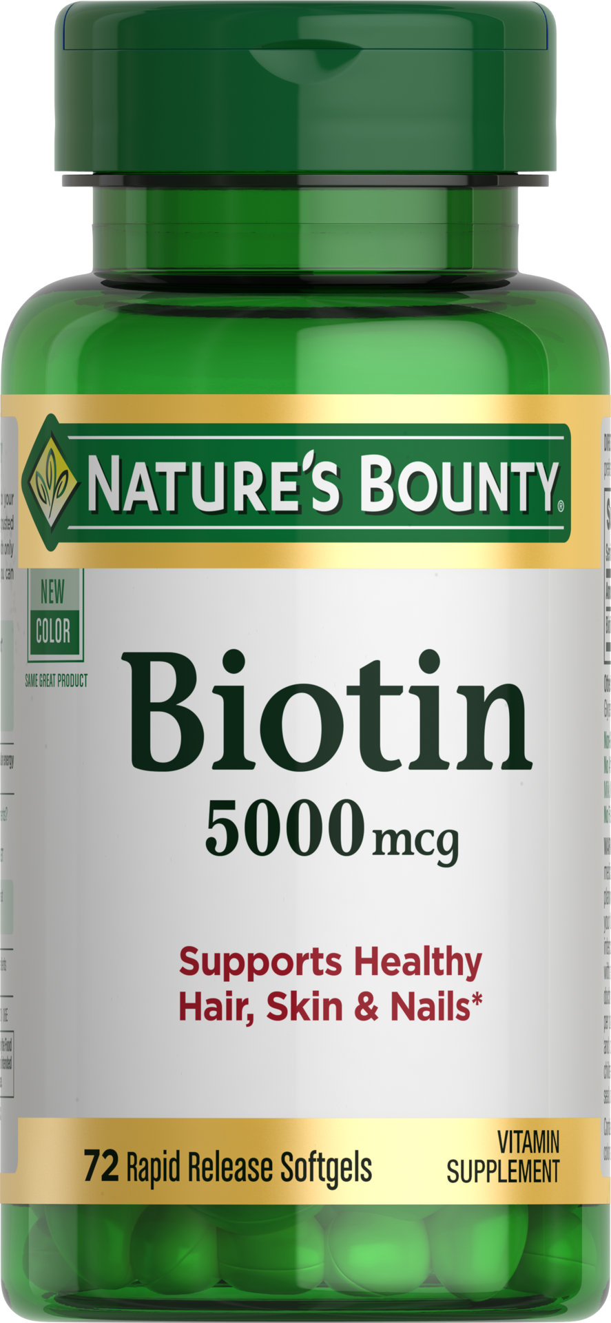 slide 1 of 5, Nature's Bounty Biotin Hair, Skin & Nails Support Softgels, 5000 mcg, 72 ct