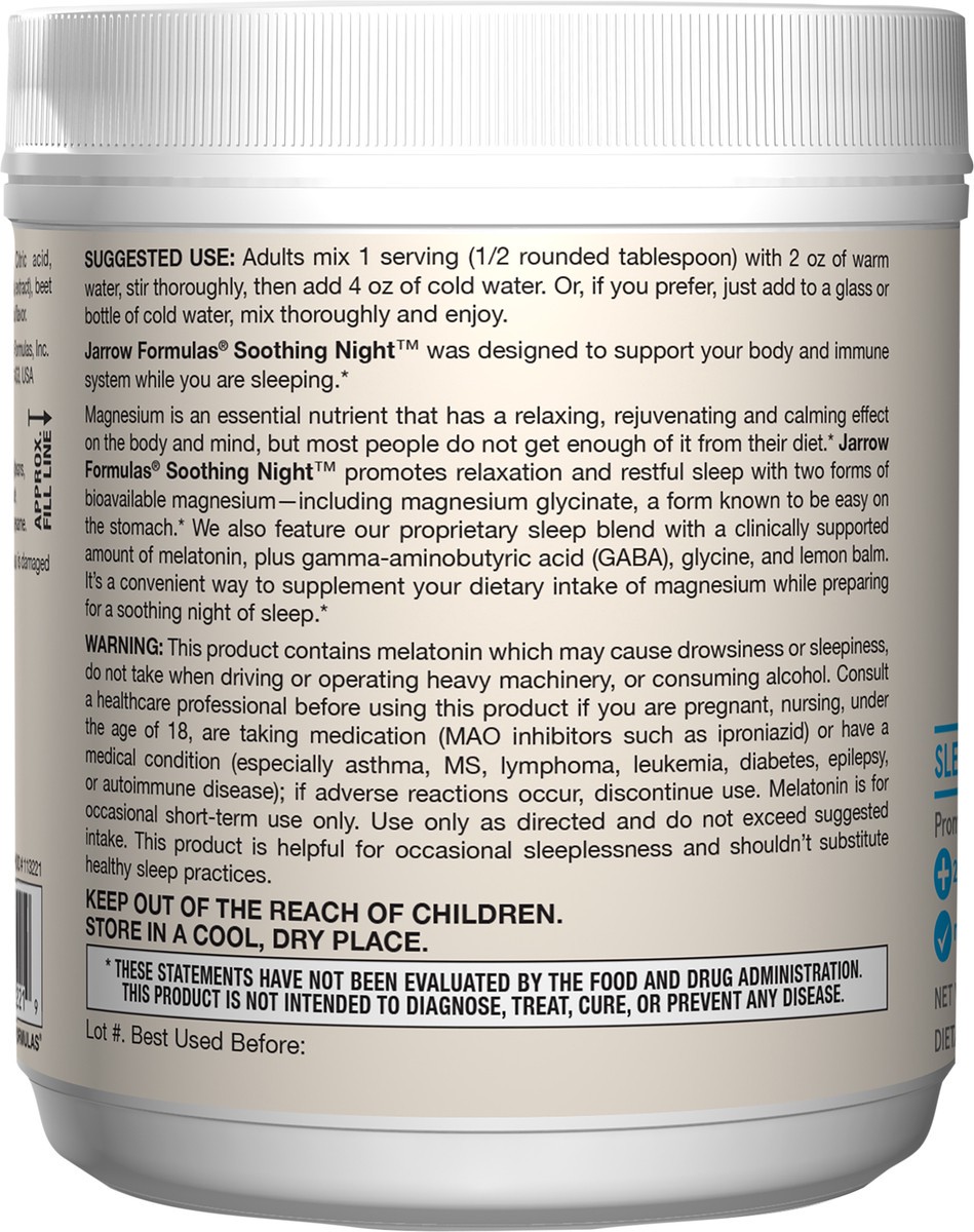 slide 3 of 10, Jarrow Formulas Soothing Night, Cherry Flavor - 1.1 lb - Promotes Nighttime Relaxation & Rest - Includes Magnesium, Melatonin, GABA & Lemon Balm - 60 Servings (PACKAGING MAY VARY), 17.6 oz