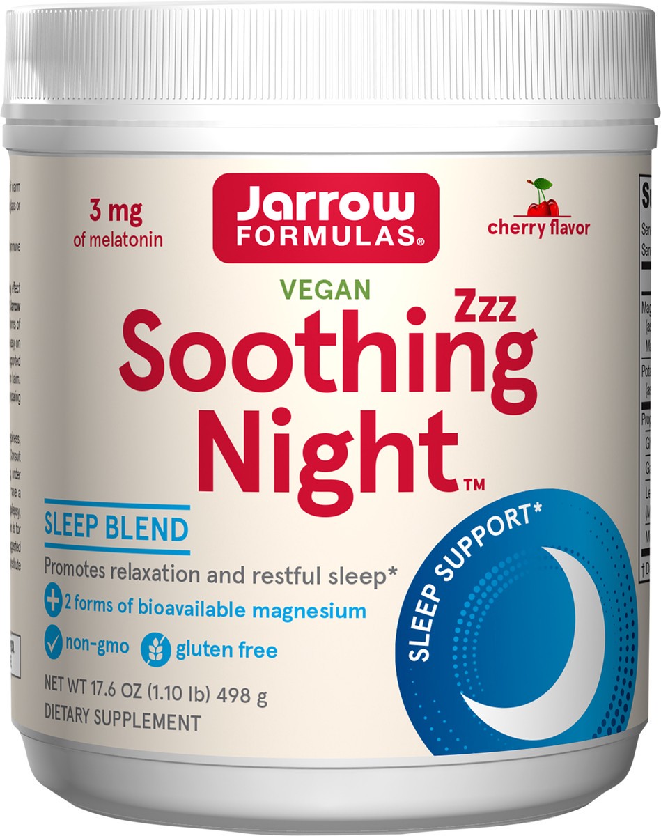 slide 9 of 10, Jarrow Formulas Soothing Night, Cherry Flavor - 1.1 lb - Promotes Nighttime Relaxation & Rest - Includes Magnesium, Melatonin, GABA & Lemon Balm - 60 Servings (PACKAGING MAY VARY), 17.6 oz