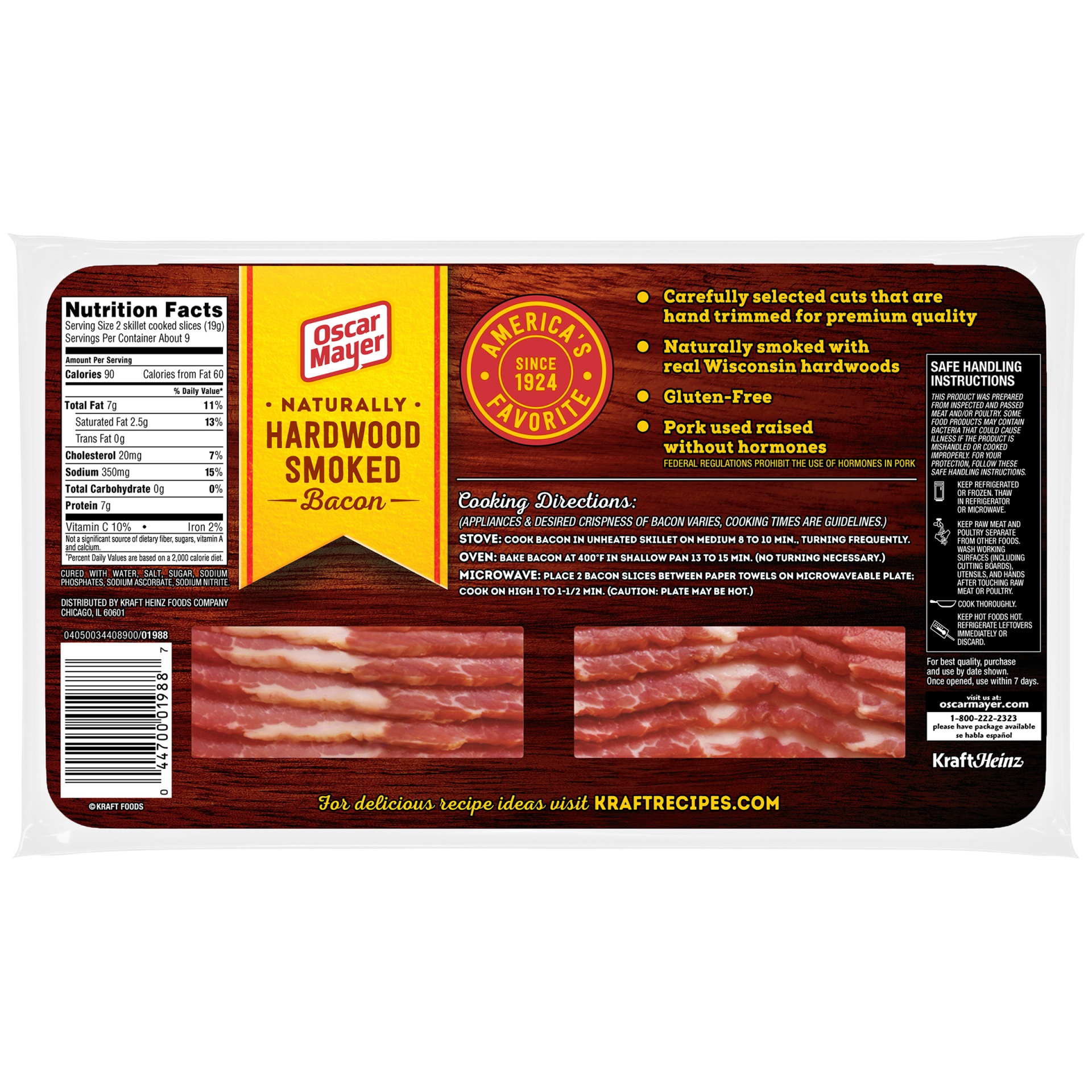 slide 10 of 12, Oscar Mayer Naturally Hardwood Smoked Bacon Pack, 17-19 slices, 16 oz