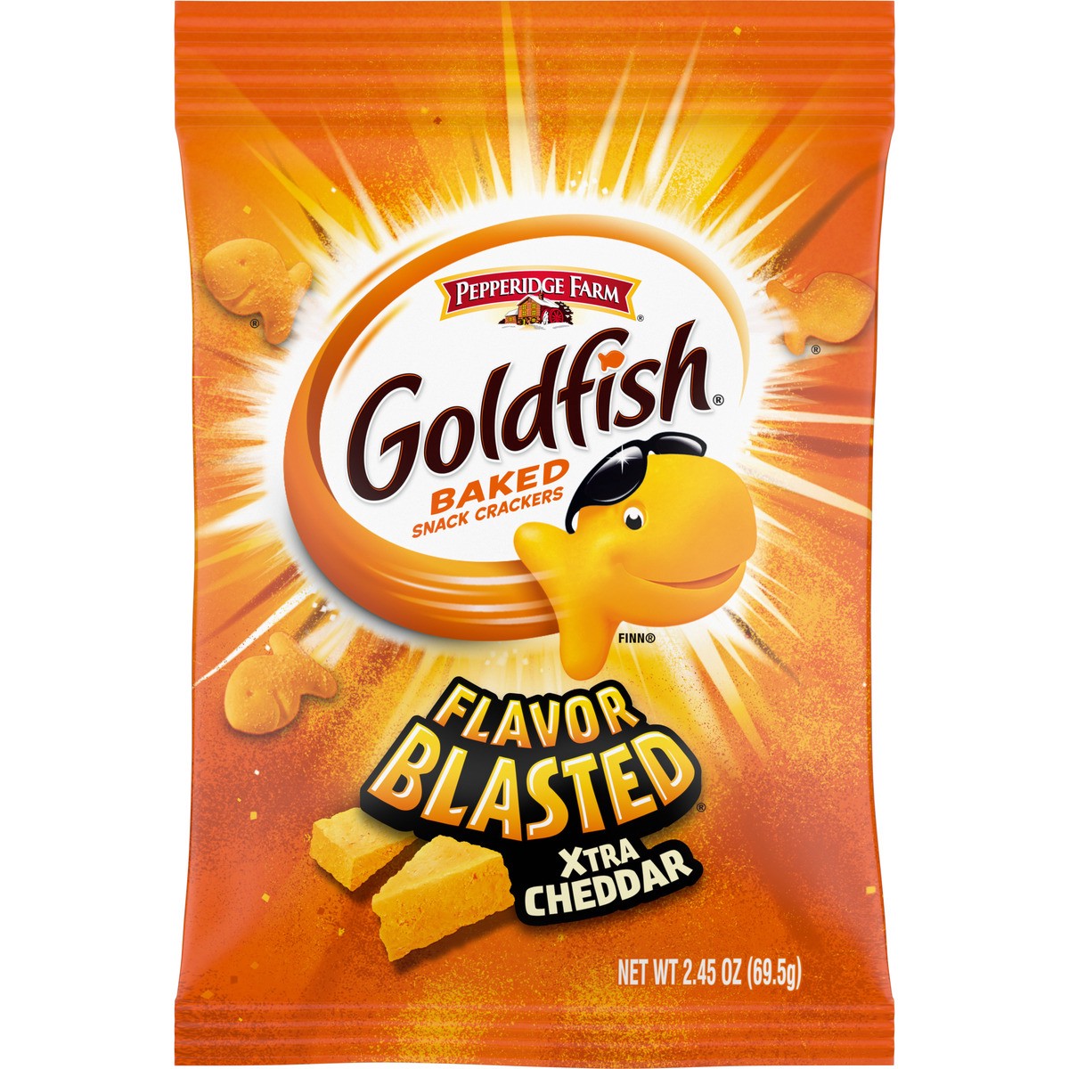 slide 1 of 5, Goldfish Flavor Blasted Xtra Cheddar Crackers, 2.45 oz snack pack, 2.45 oz