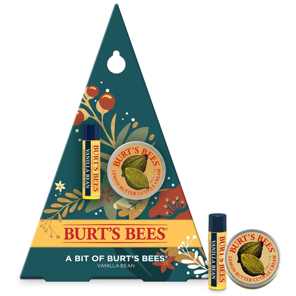 slide 3 of 5, Burt's Bees A Bit of Burt's Bees Holiday Gift Set, 100% Natural, Vanilla Bean Lip Balm and Lemon Butter Cuticle Cream, 2 Skin Care Products in Festive Gift Box, 1 ct