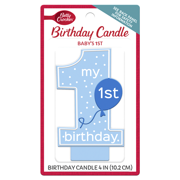 slide 1 of 1, Betty Crocker Birthday Candle, Baby's 1st, 4 Inch, Boy, 1 ct