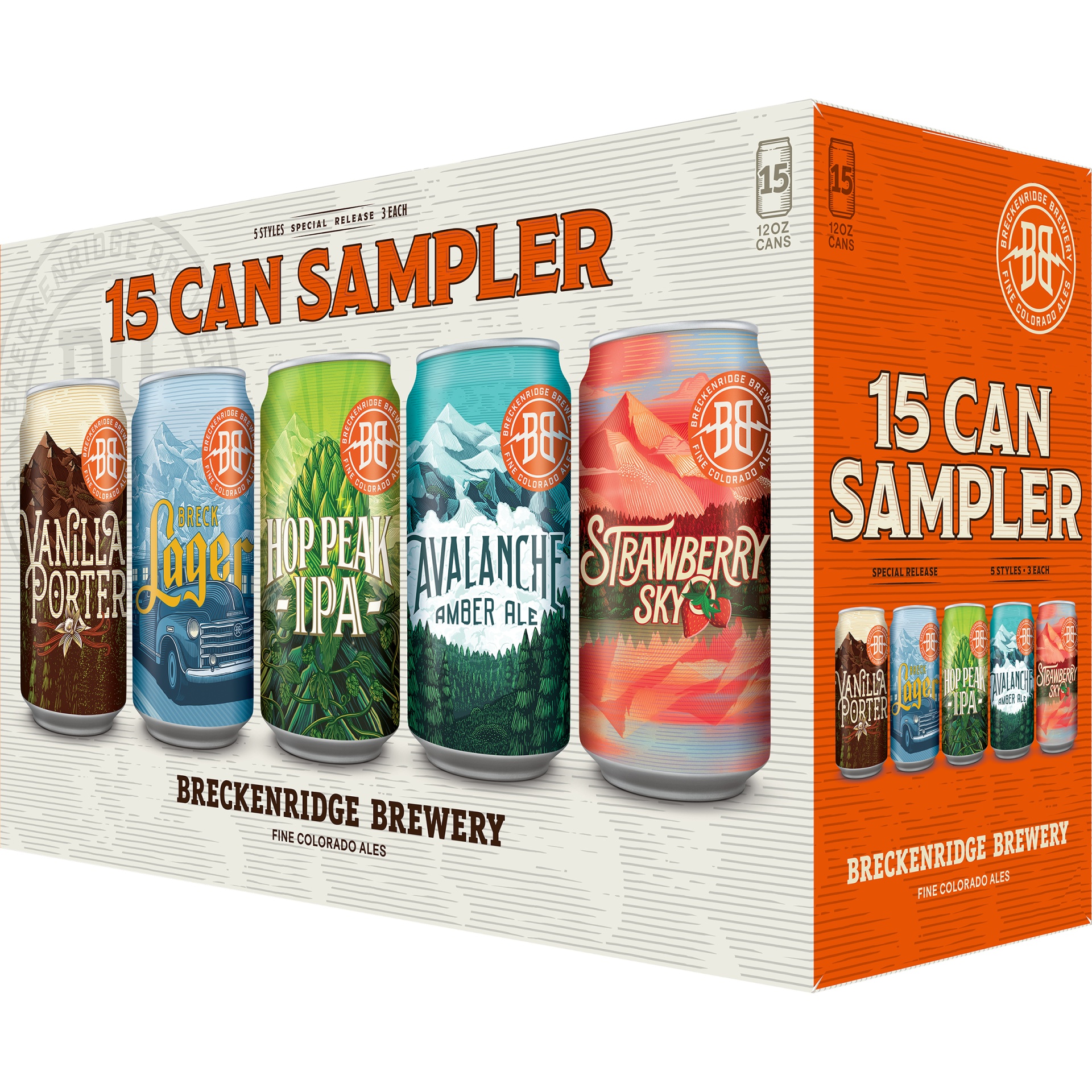 slide 1 of 8, Breckenridge Brewery Craft Beer Sampler Pack Beer, 15 cans / 12 fl oz