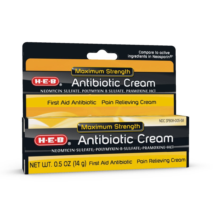 slide 1 of 1, H-E-B Max Strength Antibiotic Pain Cream, 0.5 oz