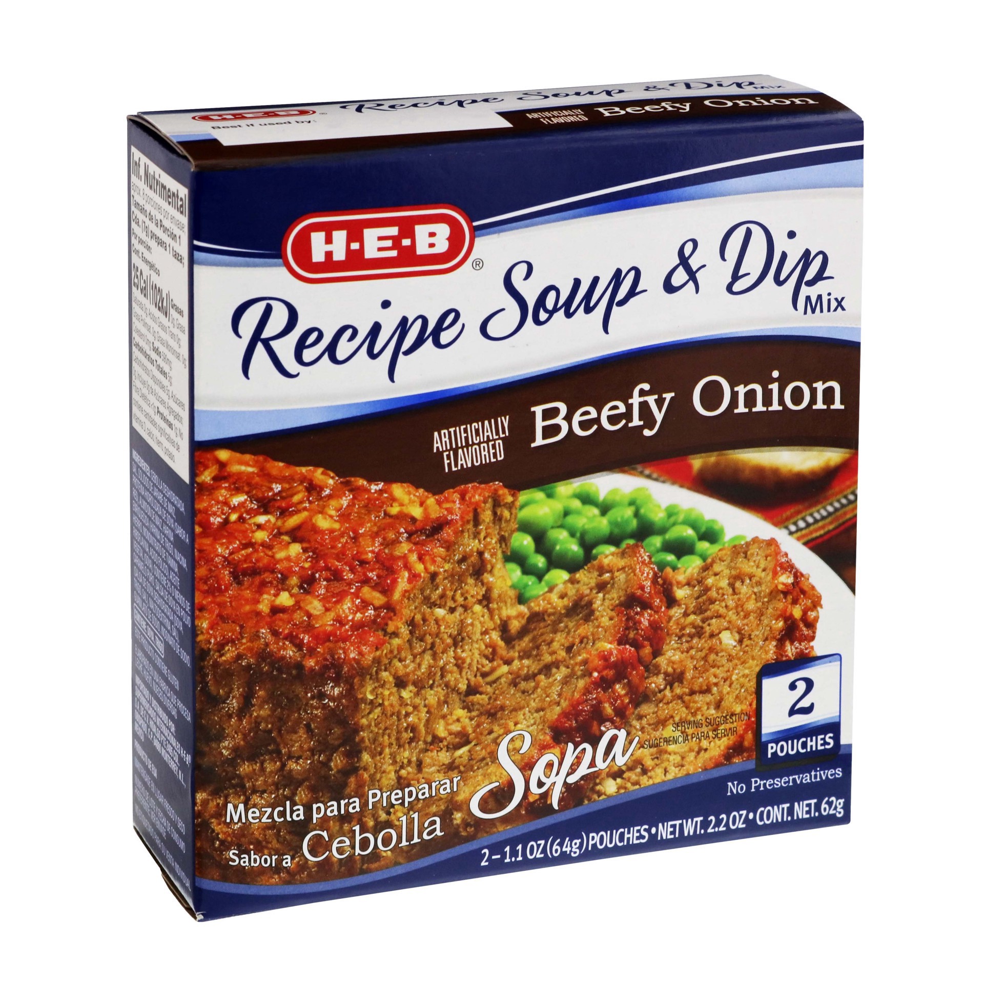 slide 1 of 1, H-E-B Beefy Onion Recipe Soup & Dip Mix, 2 ct; 2.2 oz