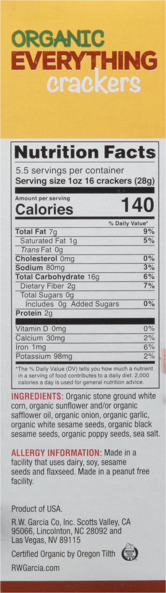 slide 9 of 9, RW Garcia Organic Gluten Free Everything Crackers, 5.5 oz