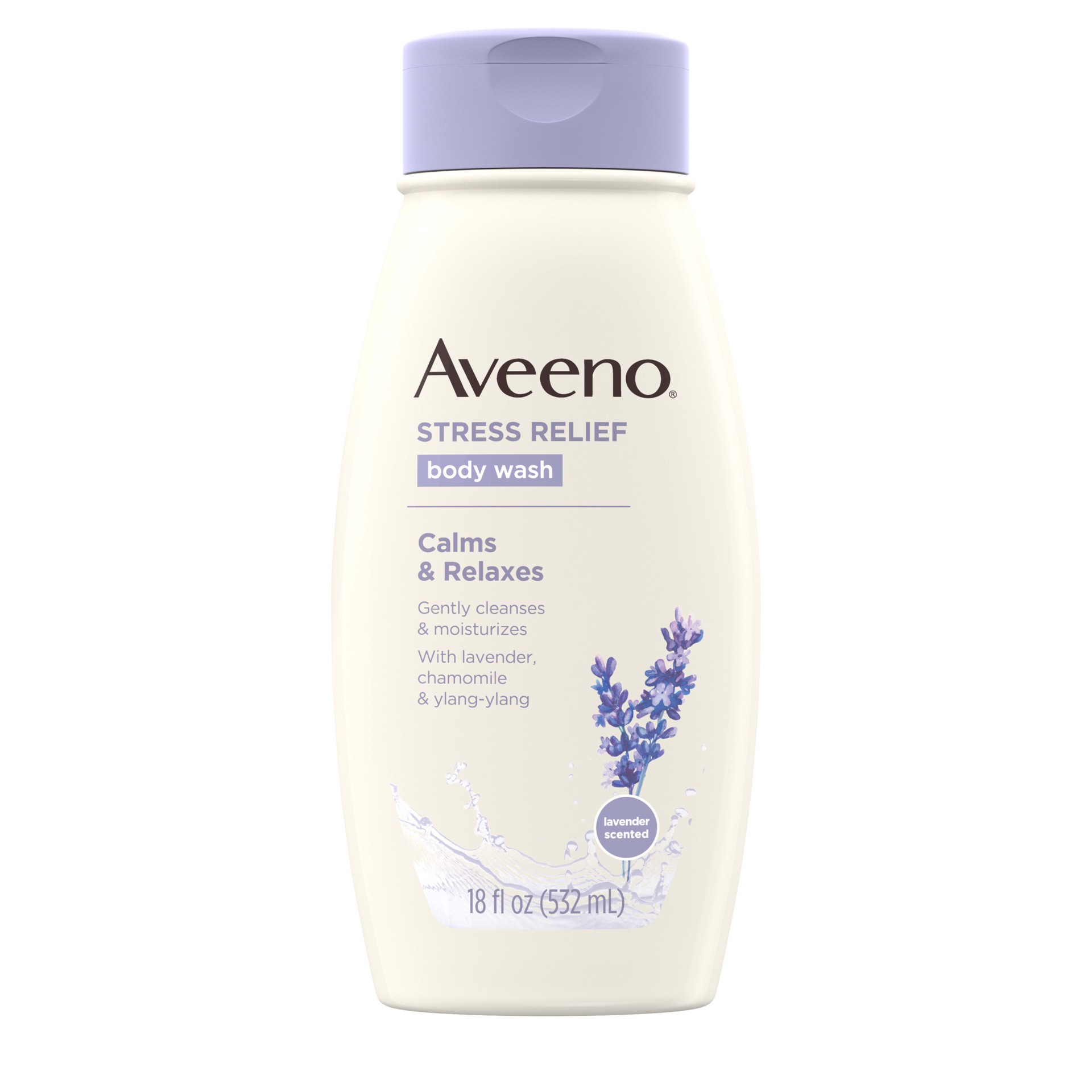 slide 1 of 6, Aveeno Stress Relief Body Wash with Soothing Oat & Lavender Scent for Sensitive Skin, Moisturizing Shower Wash Gently Cleanses & Helps You Feel Calm & Relaxed, Sulfate-Free, 18 fl. oz, 18 oz