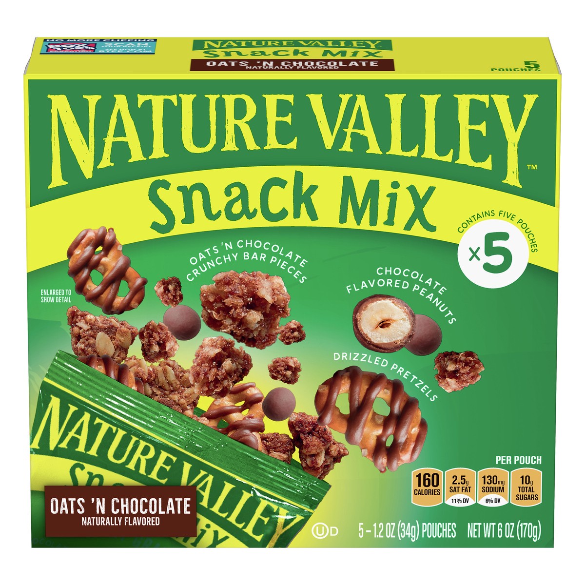 slide 1 of 9, Nature Valley 5 Pack Oats 'N Chocolate Snack Mix 5 1.2 oz 5 ea, 5 ct; 1.2 oz