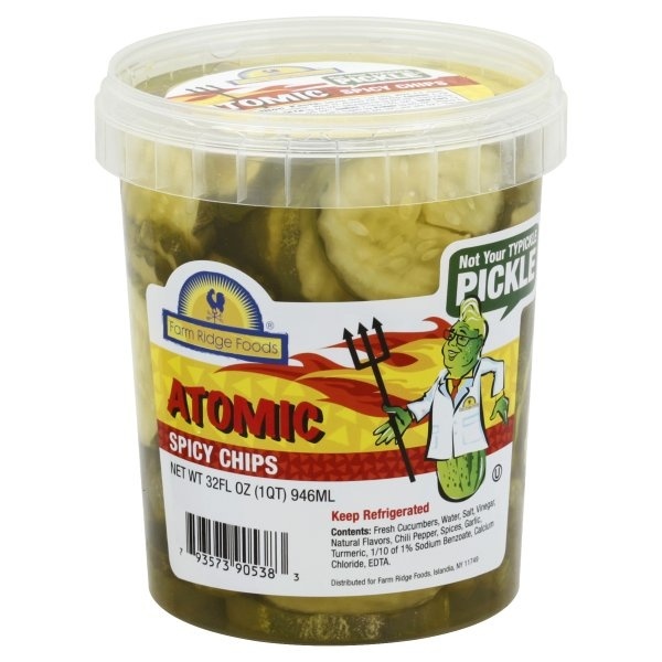 slide 1 of 1, Farm Ridge Foods Atomic Spicy Pickle Chips, 32 oz