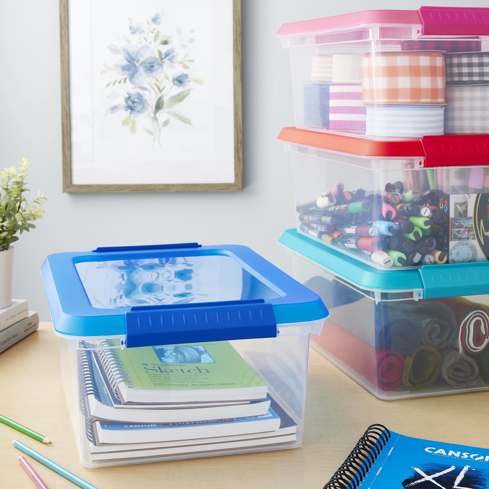 slide 3 of 7, 14.5qt. Storage Bins With Lids, 4ct. By Simply Tidy, 4 ct