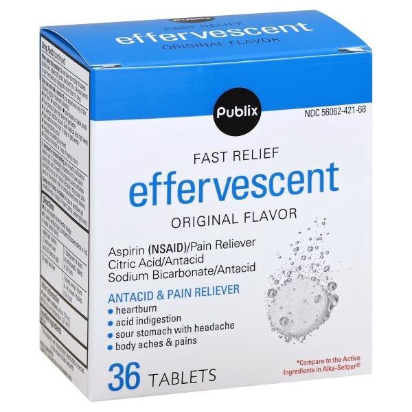slide 1 of 1, Publix Antacid & Pain Reliever, Effervescent, Tablets, Original Flavor, 36 ct