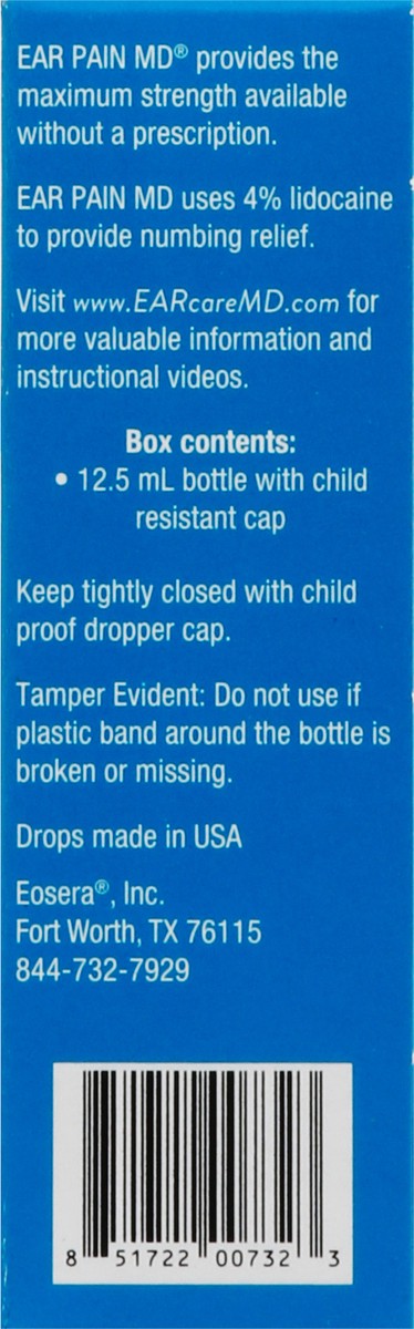 slide 7 of 9, Ear Pain MD Pain Relieving Drops with 4% Lidocaine 0.42 fl oz, 0.42 fl oz