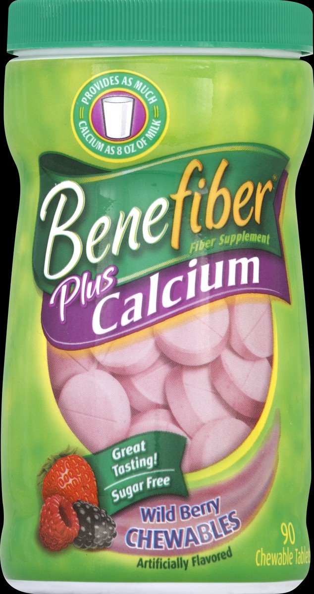 slide 2 of 3, Benefiber Plus Calcium Chewable Tablets Sugar Free Wild Berry, 90 ct