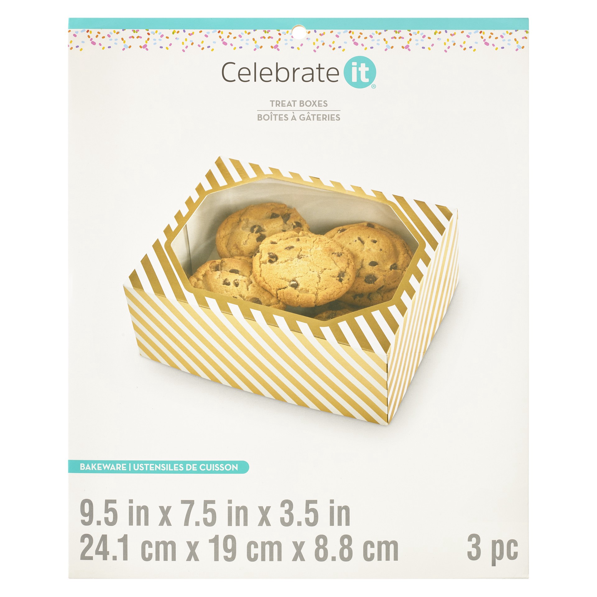 slide 3 of 6, Gold & White Striped Treat Boxes By Celebrate It, 9.5 in x 7.5 in
