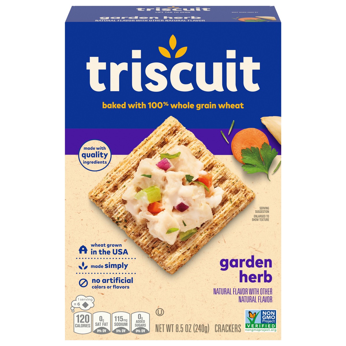 slide 1 of 9, Triscuit Garden Herb Whole Grain Wheat Crackers, Lunch Snacks, Snack Crackers, 8.5 oz, 8.5 oz