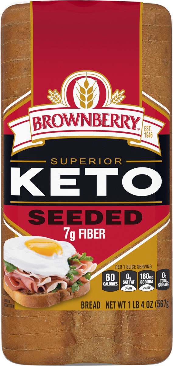 slide 3 of 7, Brownberry Superior Keto Bread, 20 oz, Soft Seeded White Bread, Bag, 20 oz