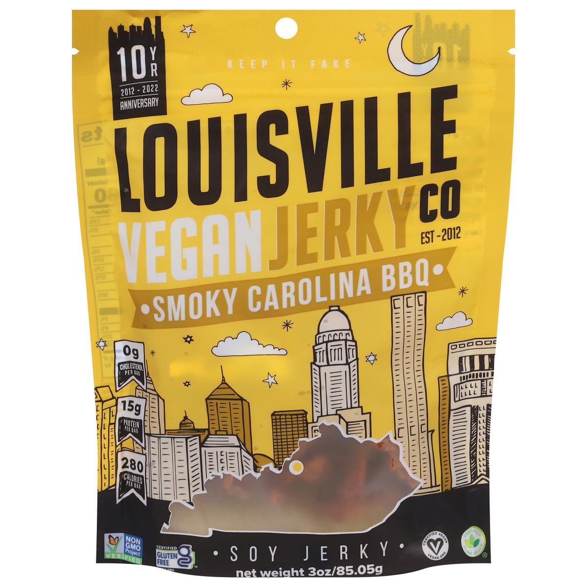 slide 3 of 14, Louisville Vegan Jerky Co. Smoky Carolina BBQ Soy Jerky 3 oz, 1 ct