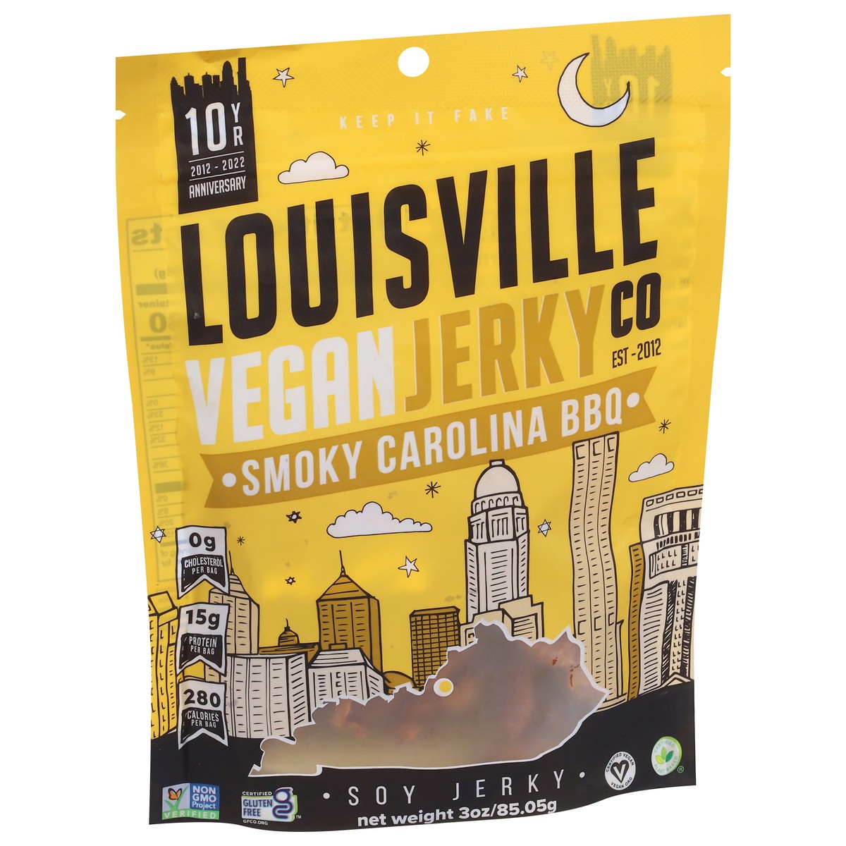 slide 11 of 14, Louisville Vegan Jerky Co. Smoky Carolina BBQ Soy Jerky 3 oz, 1 ct