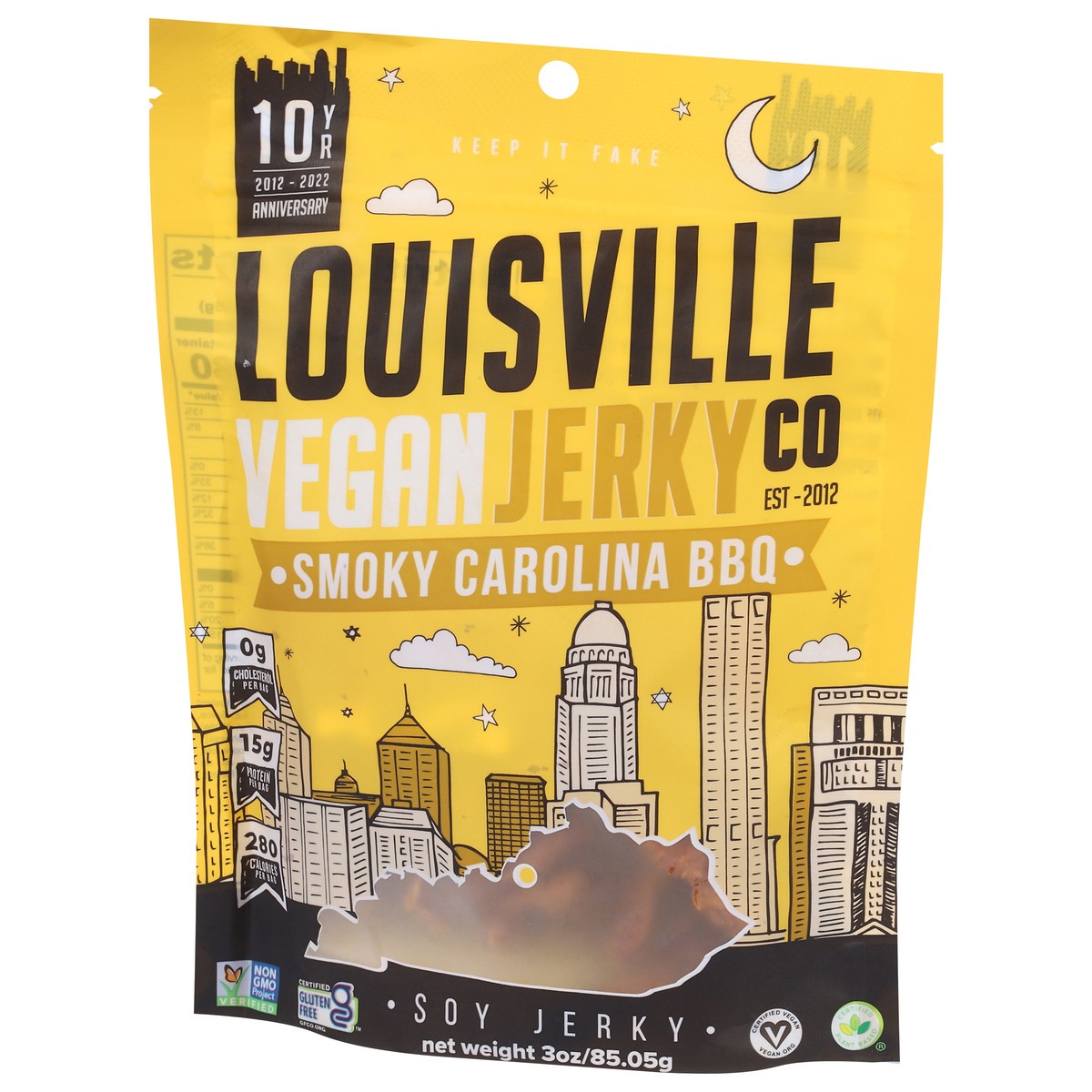 slide 8 of 14, Louisville Vegan Jerky Co. Smoky Carolina BBQ Soy Jerky 3 oz, 1 ct