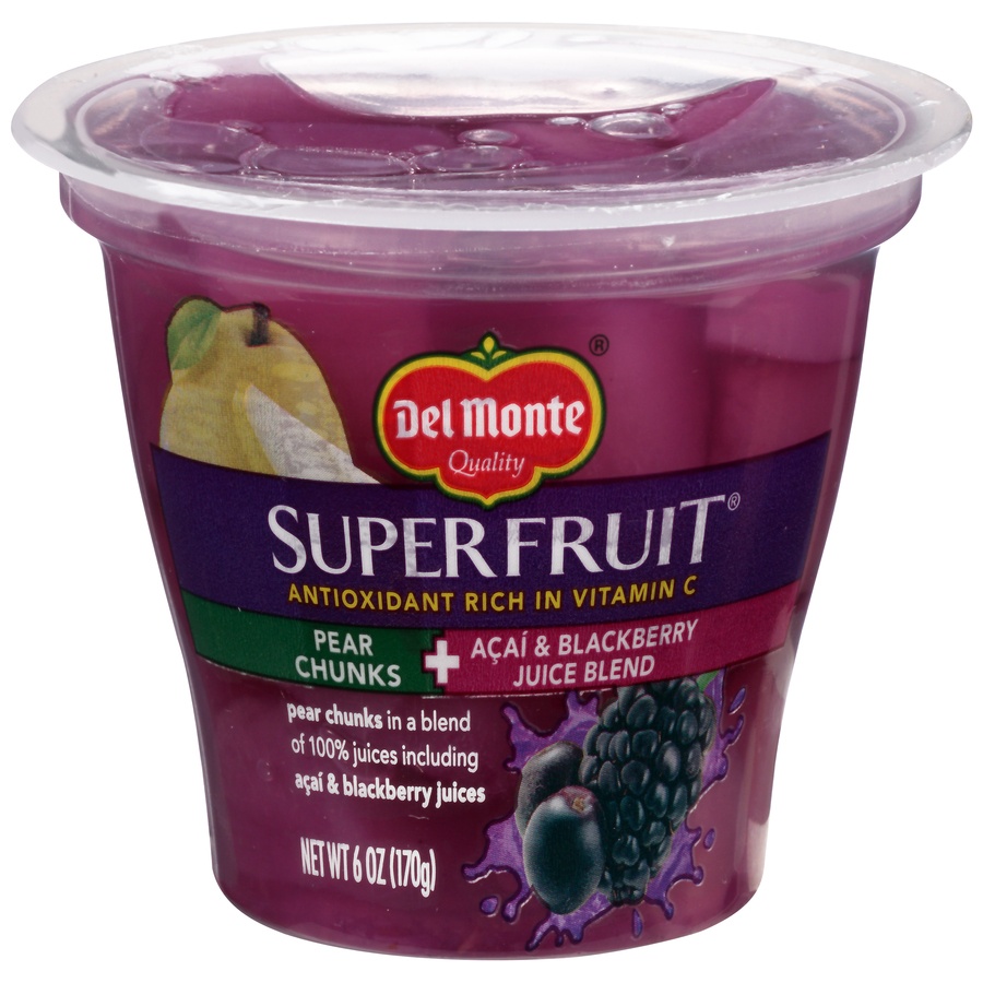 slide 1 of 6, Del Monte Super Fruit Pear Chunks + Acai & Blackberry Juice Blend, 6 oz