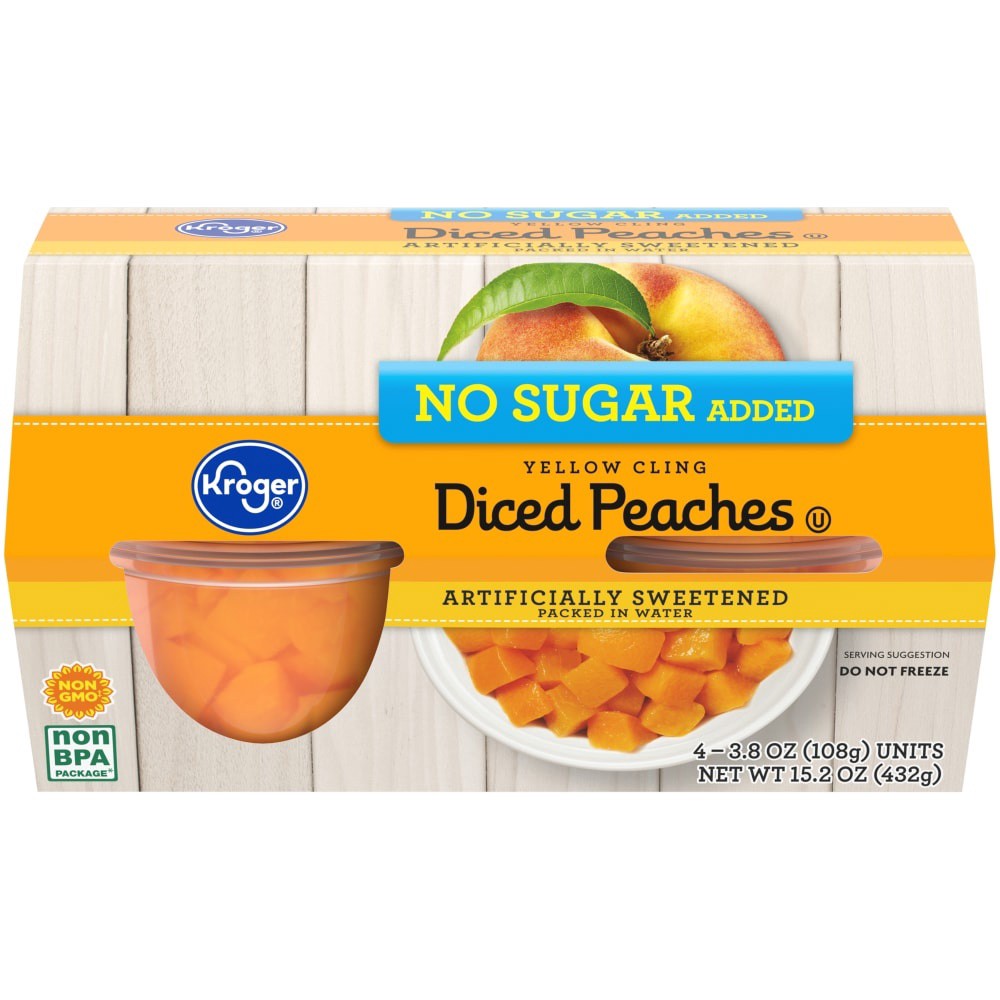 slide 2 of 3, Kroger Fruit Snack Bowls - Yellow Cling Diced Peaches - No Sugar Added, 4 ct; 3.8 oz