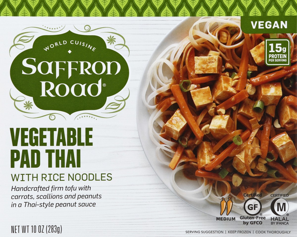 slide 4 of 5, Saffron Road Vegetable Pad Thai With Rice Noodles Gluten-Free Frozen Dinner, 10 oz